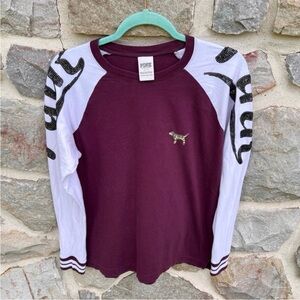 Pink Victoria’s Secret Sequin Logo Raglan Long Sleeve Tee